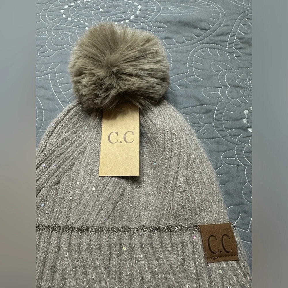 C.C Women’s Taupe Knit Pom Hat NWT One Size